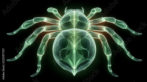 Glowing Neon Green Spider Overlay, Spooky Halloween Arachnid X-Ray Illustration on Dark Background for Cyberpunk Design Elements