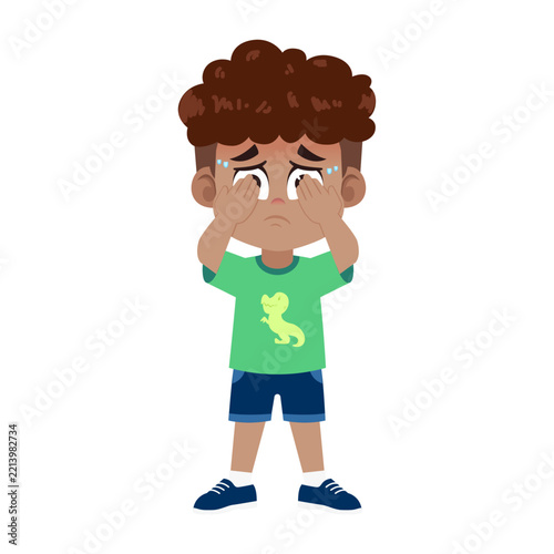 Cartoon Black Boy Character with Embarrassed Expression