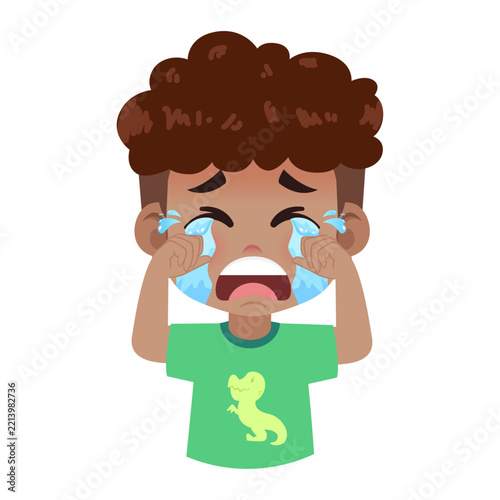 Half Body Cartoon Black Boy Character with Crying Expression
