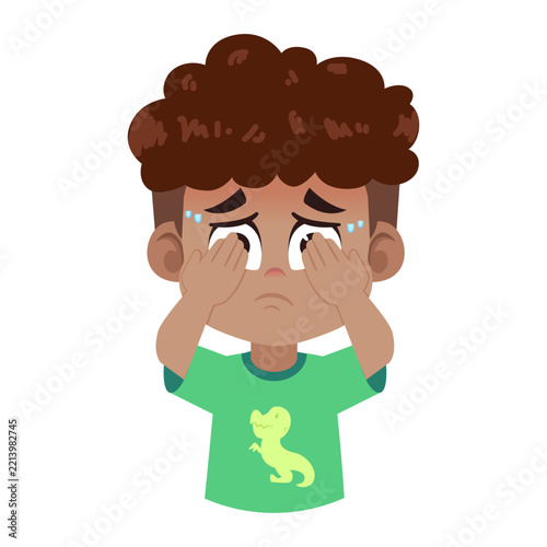 Half Body Cartoon Black Boy Character with Embarrassed Expression