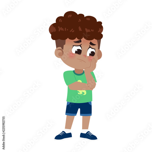 Cartoon Black Boy Character with Lonely Expression