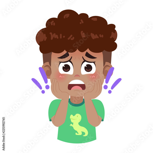 Half Body Cartoon Black Boy Character with Worried Expression