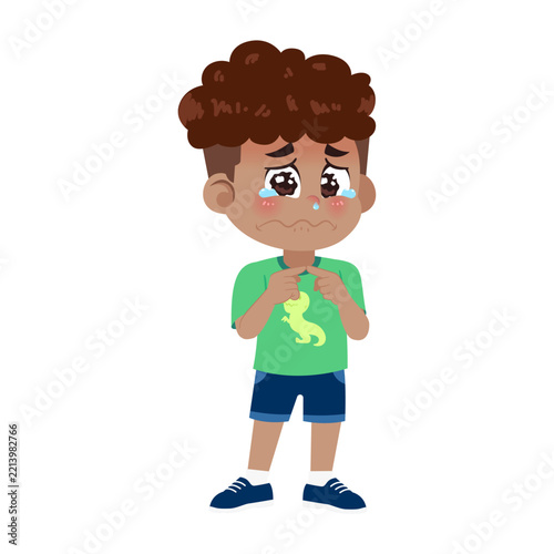 Cartoon Black Boy Character with Sad Expression