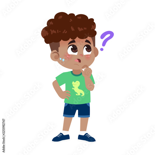 Cartoon Black Boy Character with Questioning Expression