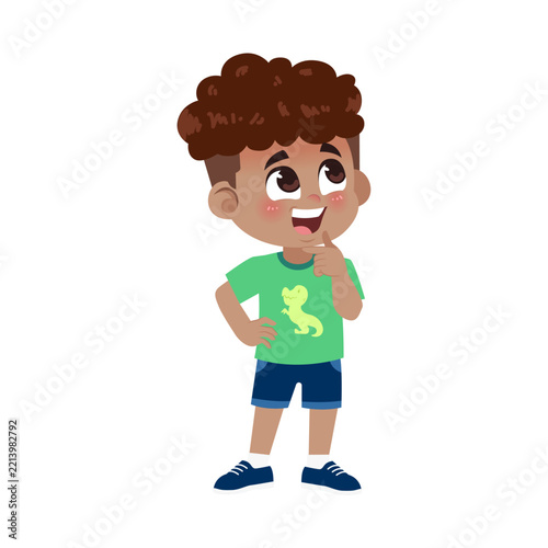 Cartoon Black Boy Character with Curious Expression