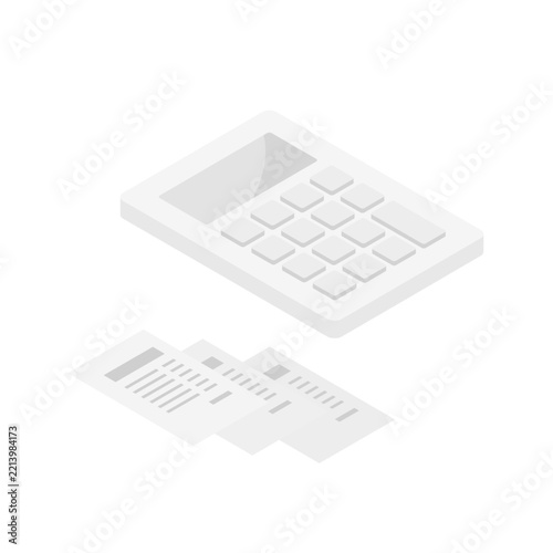 電卓とレシートを表すアイソメトリックなベクターアイコン（会計・経理・支出・家計簿）