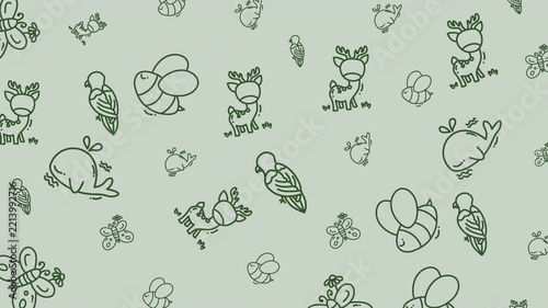 seamless pattern video animation with animal deer,bird,whale and bee.