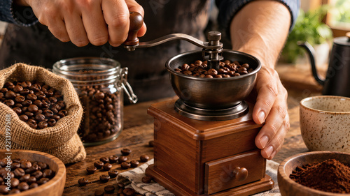coffee grinder and coffee beans
