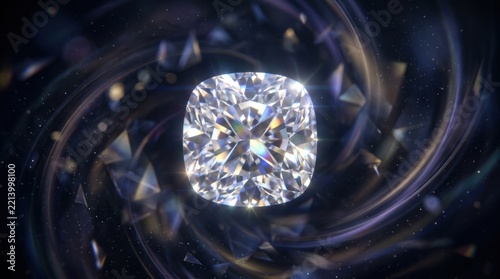 Brilliant diamond spinning in a cosmic vortex of light.