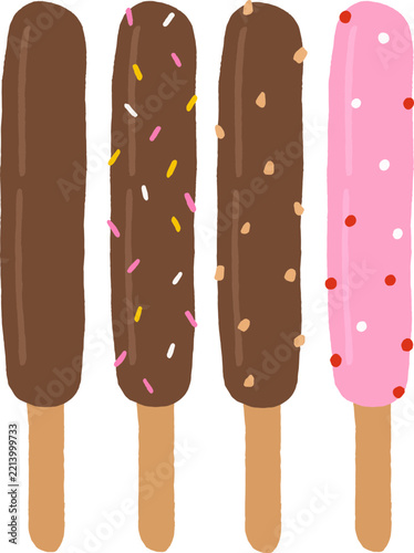 Assorted Chocolate Covered Biscuit Sticks Set Flat Vector Illustration