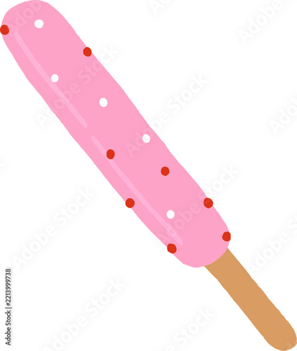 Strawberry Coated Biscuit Stick with Colorful Sprinkles Vector Illustration