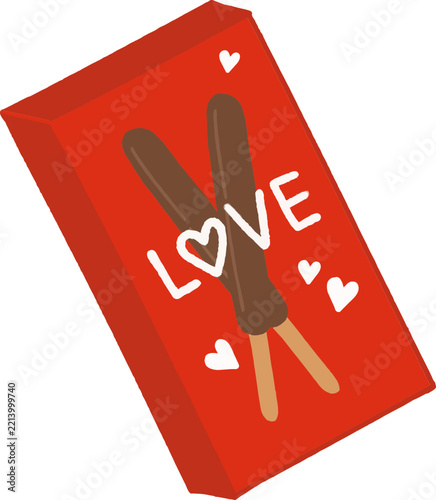 Red Gift Box with Chocolate Biscuit Sticks and Love Lettering