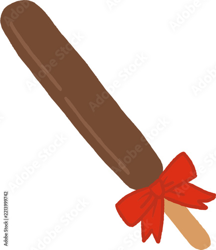 Chocolate Covered Biscuit Stick Tied with a Red Ribbon