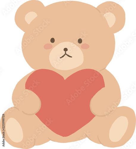 Cute Teddy Bear Holding a Red Heart Flat Vector Illustration