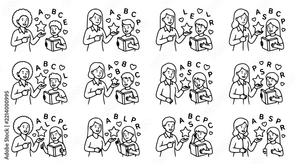 Fototapeta premium Teacher and Student Learning ABC, Star, Book, Isolated