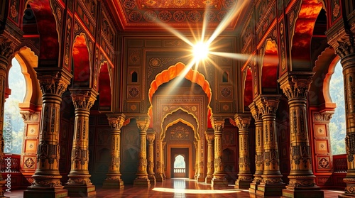 Ornate Historic Palace Interior with Mughal Architecture