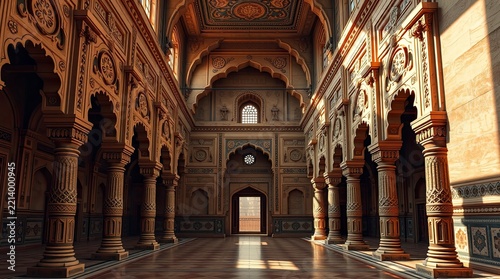 Ornate Historic Palace Interior with Mughal Architecture