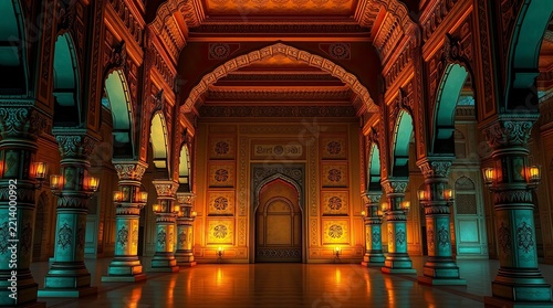 Ornate Historic Palace Interior with Mughal Architecture