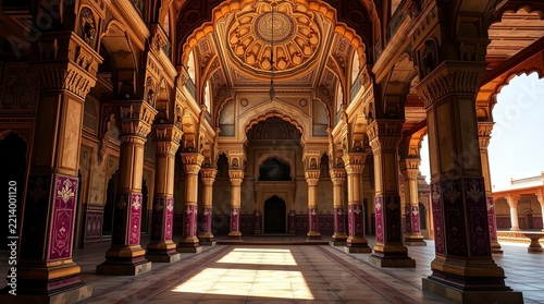 Ornate Historic Palace Interior with Mughal Architecture