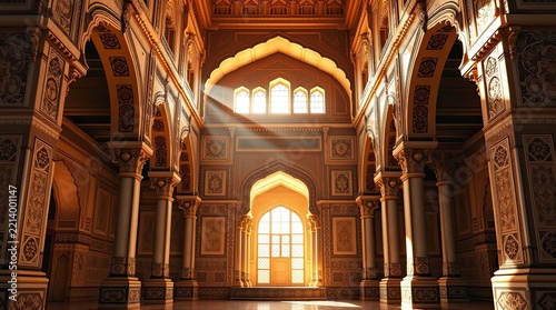 Ornate Historic Palace Interior with Mughal Architecture