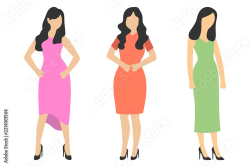 Three Elegant Women Wearing Dresses and High Heels Illustration