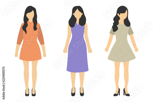 Three Women Wearing Different Fashionable Dresses Illustration