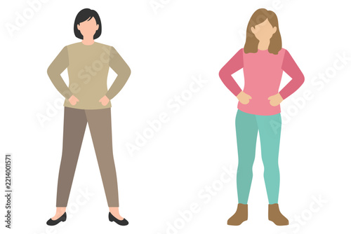 Two Confident Women Standing Together in Casual Outfits Illustration