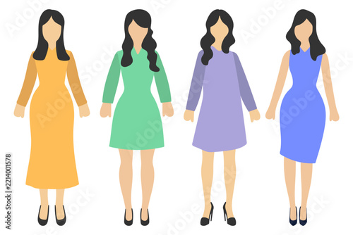 Four Women Wearing Different Fashion Dresses Illustration