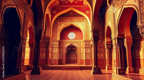 Ornate Historic Palace Interior with Mughal Architecture