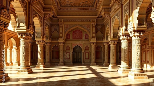 Ornate Historic Palace Interior with Mughal Architecture