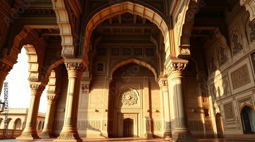 Ornate Historic Palace Interior with Mughal Architecture