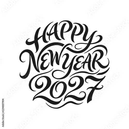Ornate Hand Drawn Happy New Year 2027 Swirls Calligraphy Design