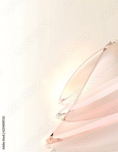 Abstract background with soft pink layered glass shapes and warm light