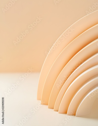 Abstract background with curved paper layers in soft peach and beige tones for modern design