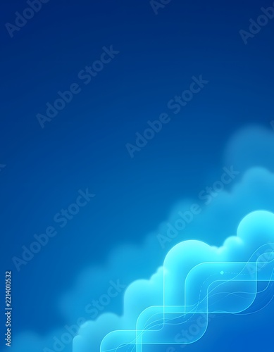 Abstract blue background with glowing lines and cloud shapes for technology concepts and design