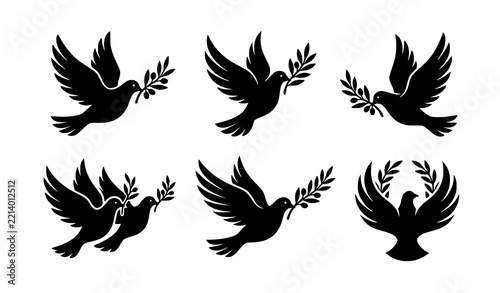 Doves Carrying Olive Branches – Peace Symbol Silhouette Collection