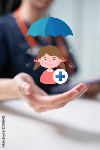 Professional medical healthcare worker child insurance health protection prevention medicine pediatrician hospital clinic support concept