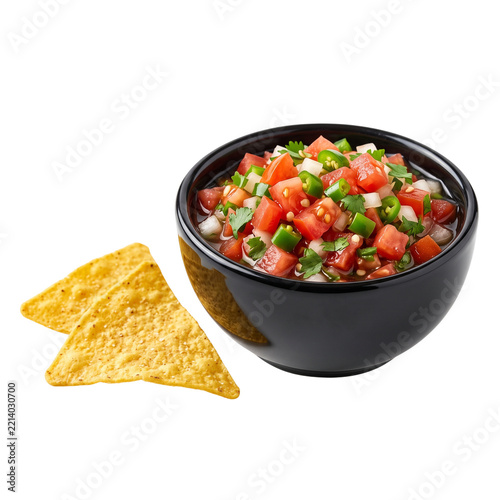 Fresh Pico de Gallo Salsa with Tortilla Chips, Isolated