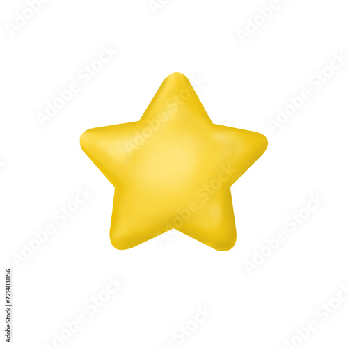 Cute 3D yellow star icon isolated on white background for rating and celebration design