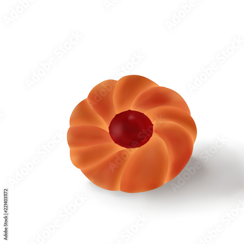 Delicious butter cookie with red jam center isolated on white background for bakery design