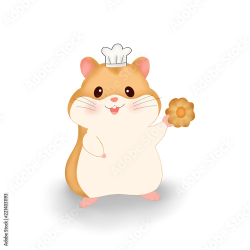 Cute chef hamster holding a cookie vector illustration isolated on white background