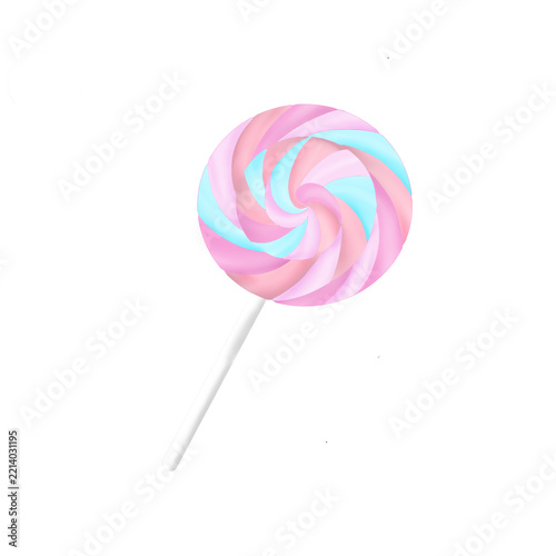 Pastel swirl lollipop candy isolated on white background for party and birthday decoration