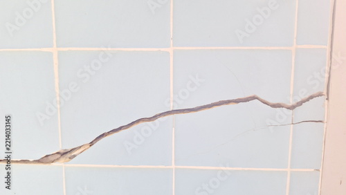 Cracked Blue Tile Wall Damaged Surface Close-up