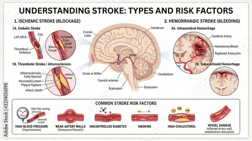 Stroke Types and Risk Factors Medical Infographic Diagram