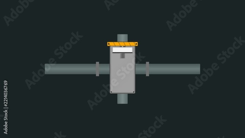 High-Energy Physics Beam Vacuum Gate Valve Dual-Bellows Actuator Animation in Stainless Steel and Caution Yellow