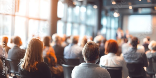 Audience Engaged in Learning During Interactive Presentation in Modern Conference Room with Natural Light Streaming Through Windows
