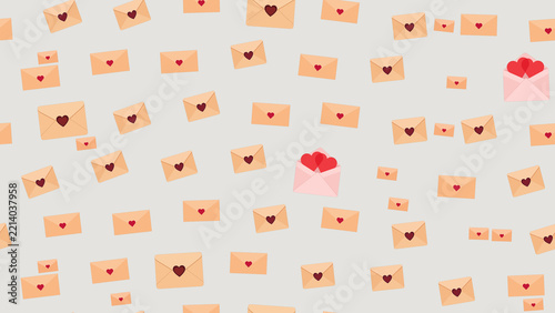 Fotografie Seamless pattern of envelopes with hearts