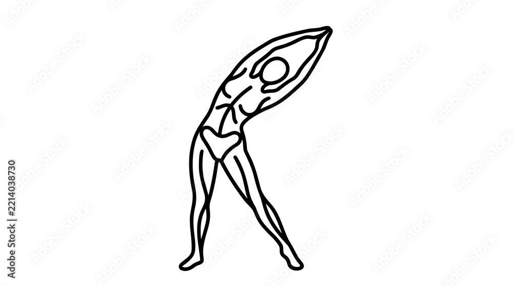 Fototapeta premium Person performing standing side bend stretch in minimalist line art