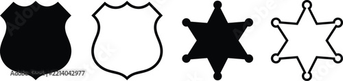 Obraz na plátně Police shield and sheriff badge icon set in solid and outline styles representin