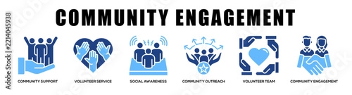 Glyphcolor - Community Engagement web banner icon vector illustration concept